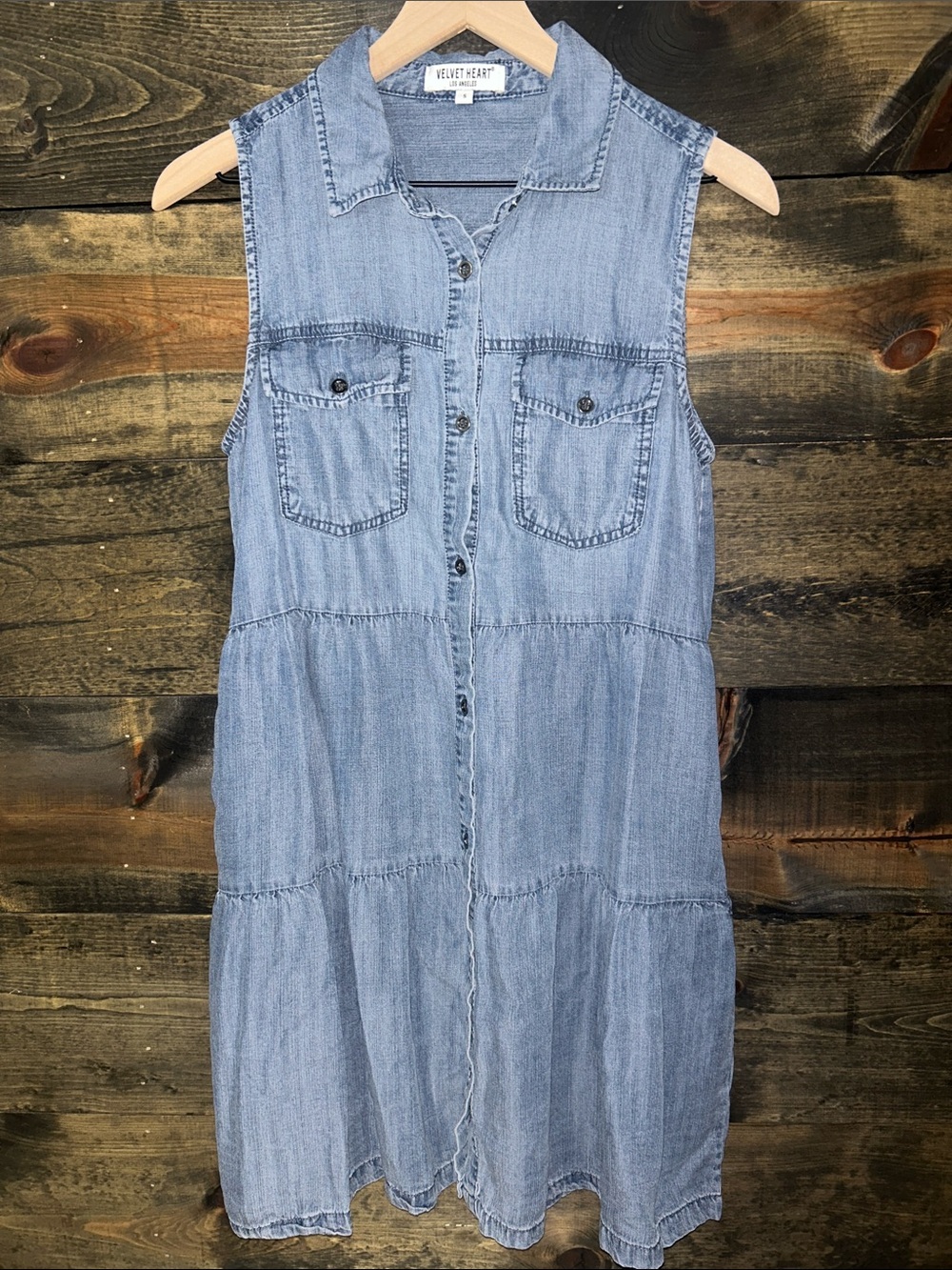 Velvet Heart Light Blue Sleeveless Button-Front Denim Dress